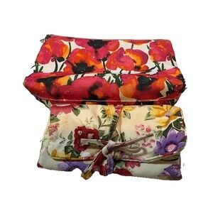 Clinique Pink Floral Cosmetic Case & Roll Up Jewelry Organizer Travel Set